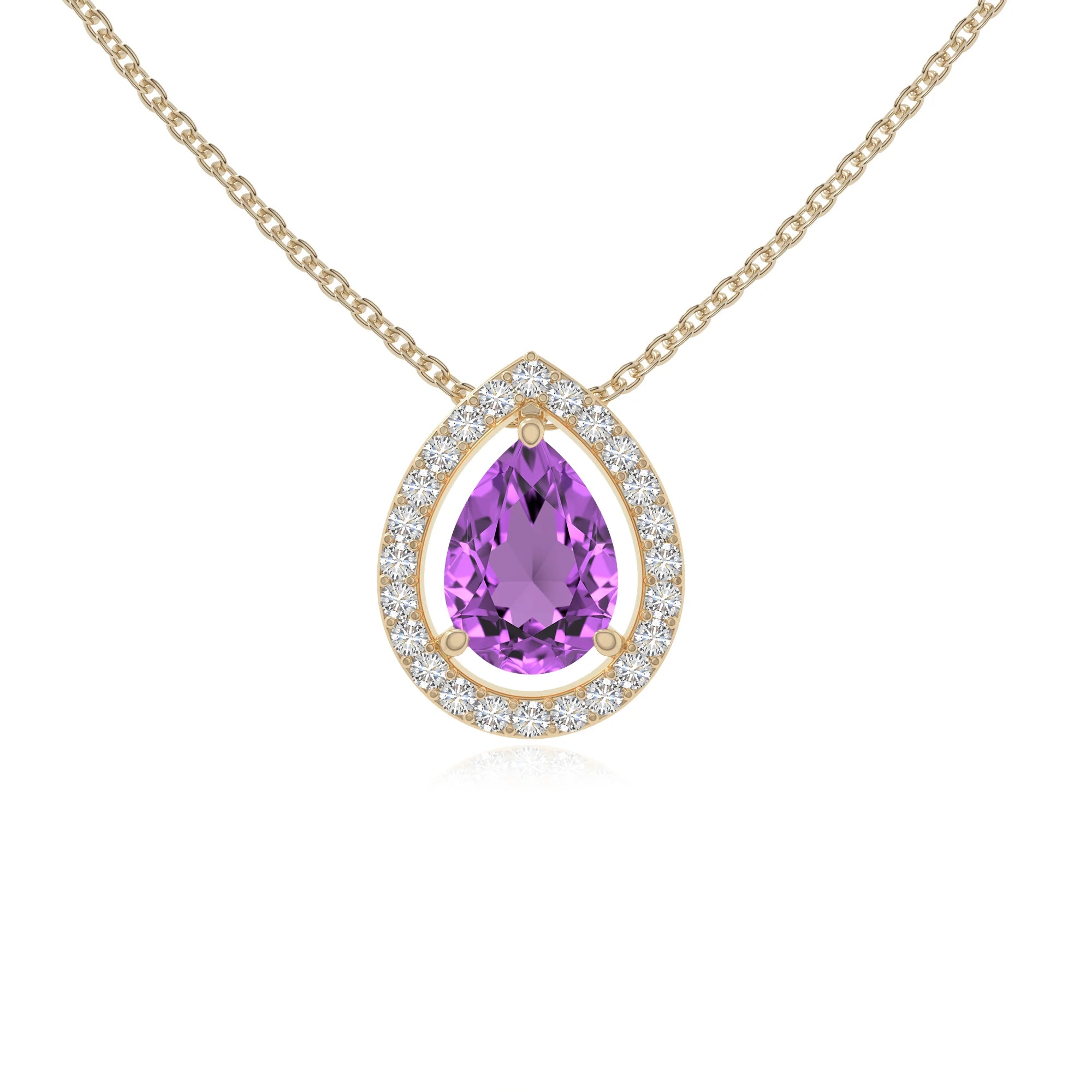 natural amethyst solitaire halo necklaces in yellow gold vermeil 