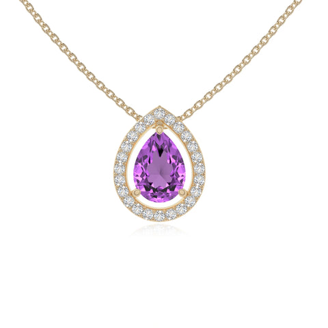 natural amethyst solitaire halo necklaces in yellow gold vermeil 