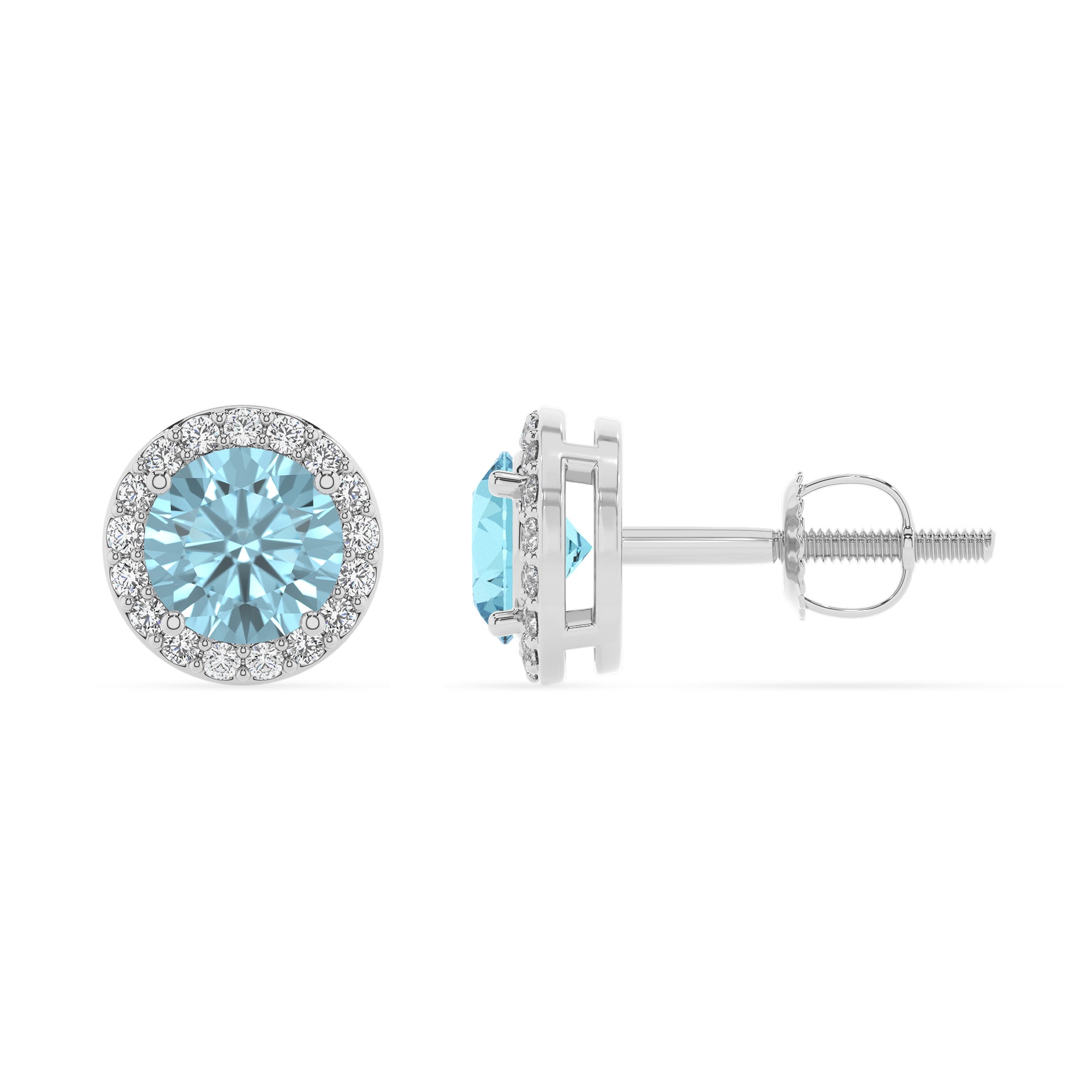 lab grown aquamarine round stud earrings with moissanite 