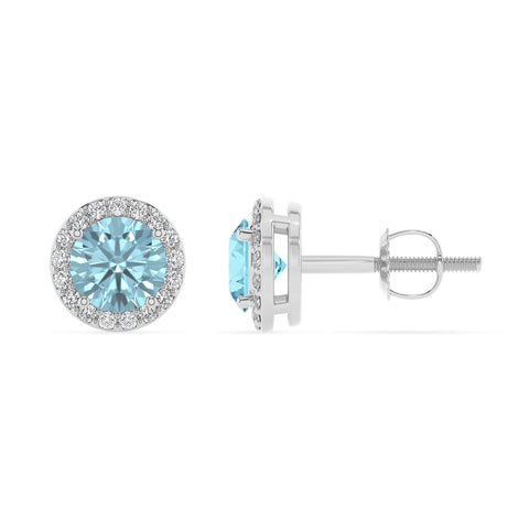 lab grown aquamarine round stud earrings with moissanite 