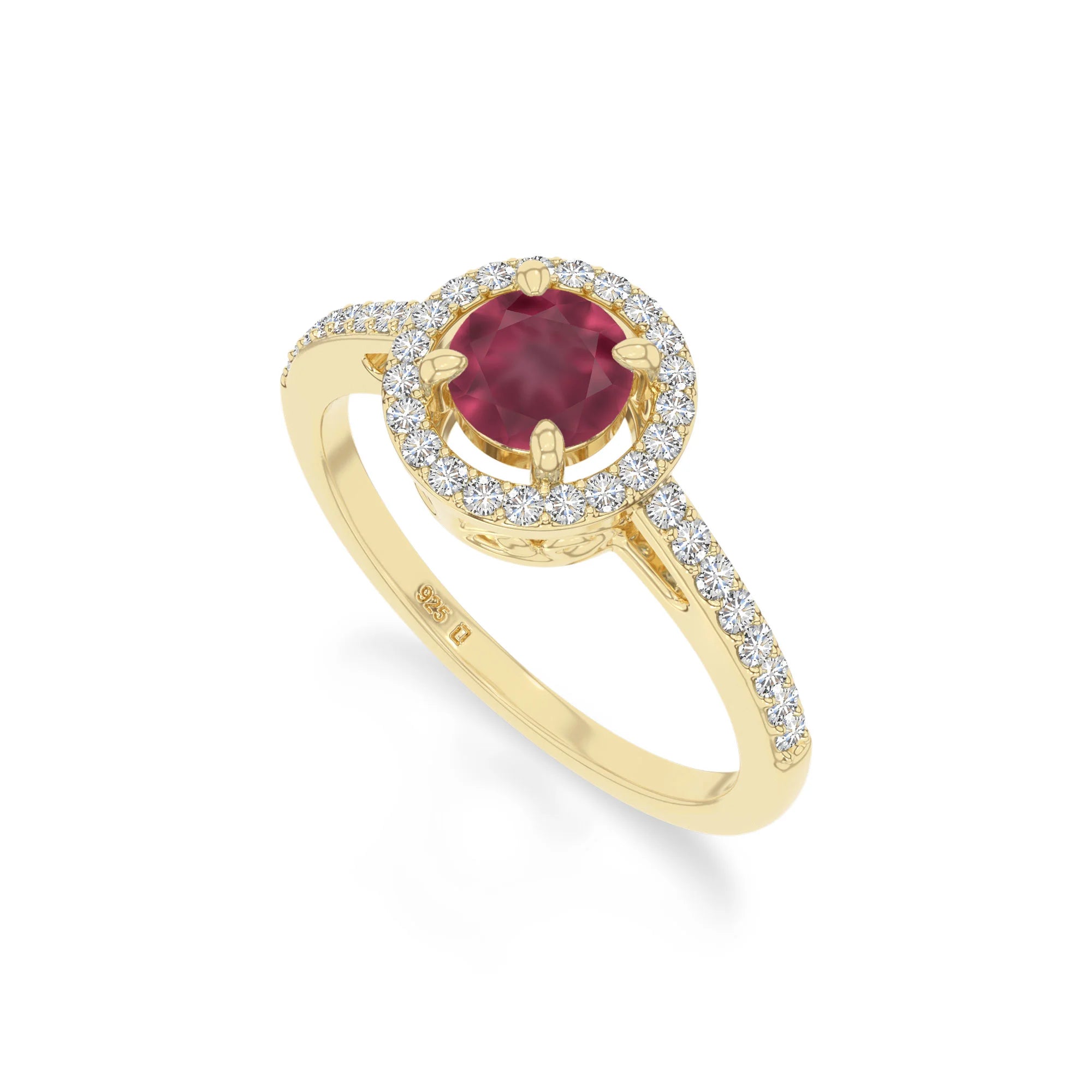 natural ruby solitaire halo engagement rings in yellow gold vermeil