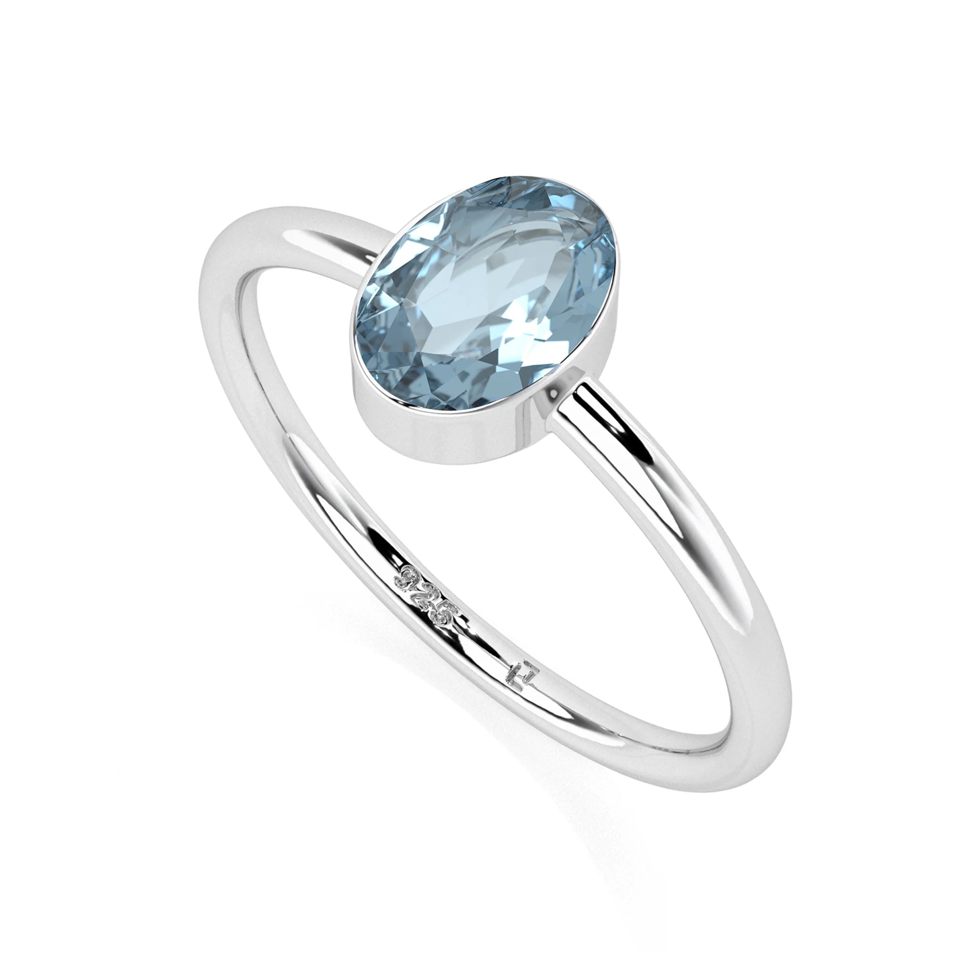 sky blue topaz oval cut stackable bezel-set ring