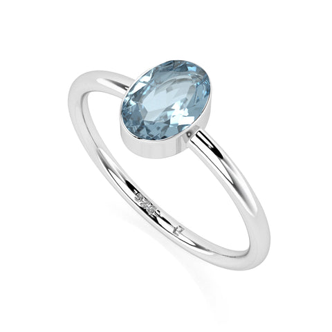 sky blue topaz oval cut stackable bezel-set ring
