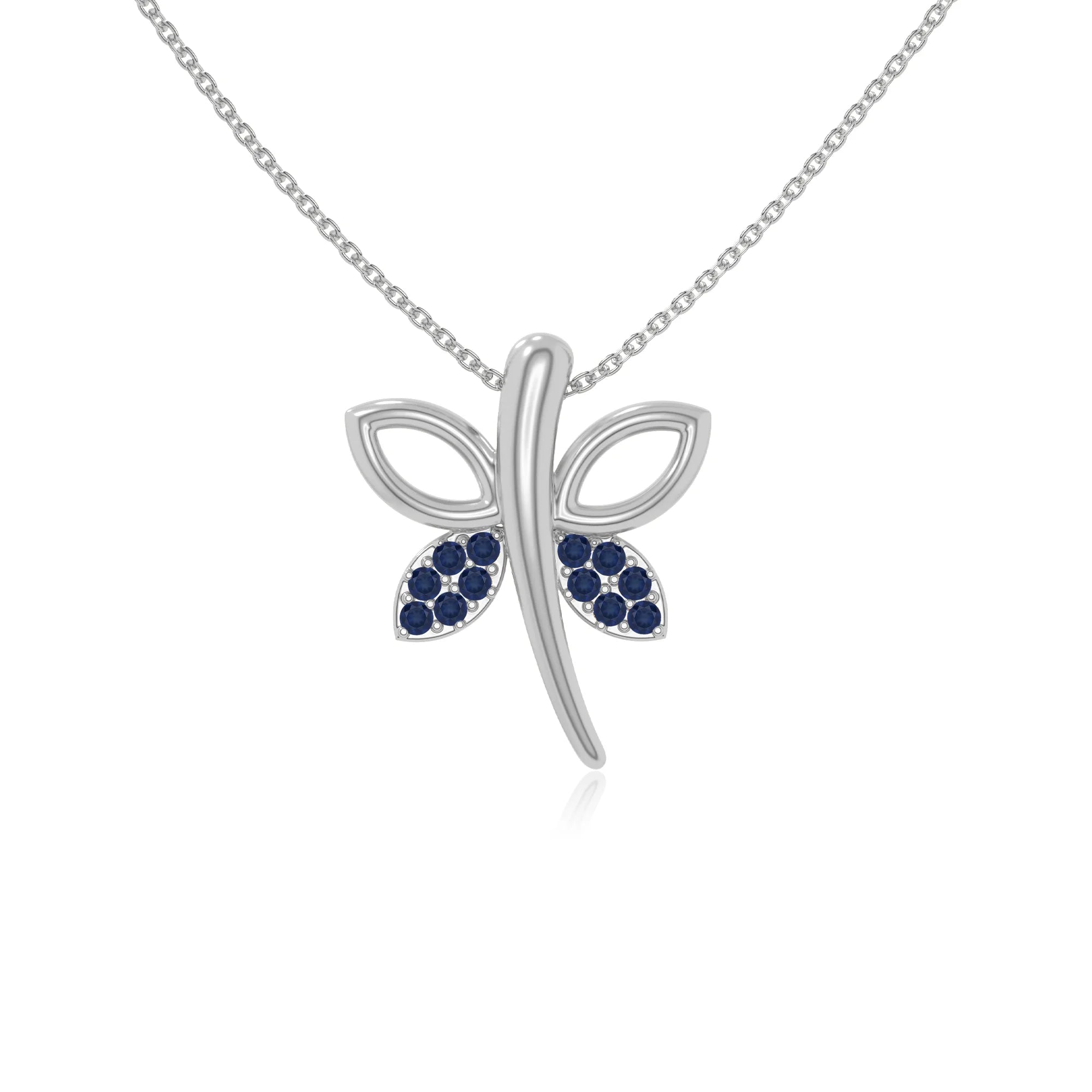 natural blue sapphire dragonfly necklaces in sterling silver 