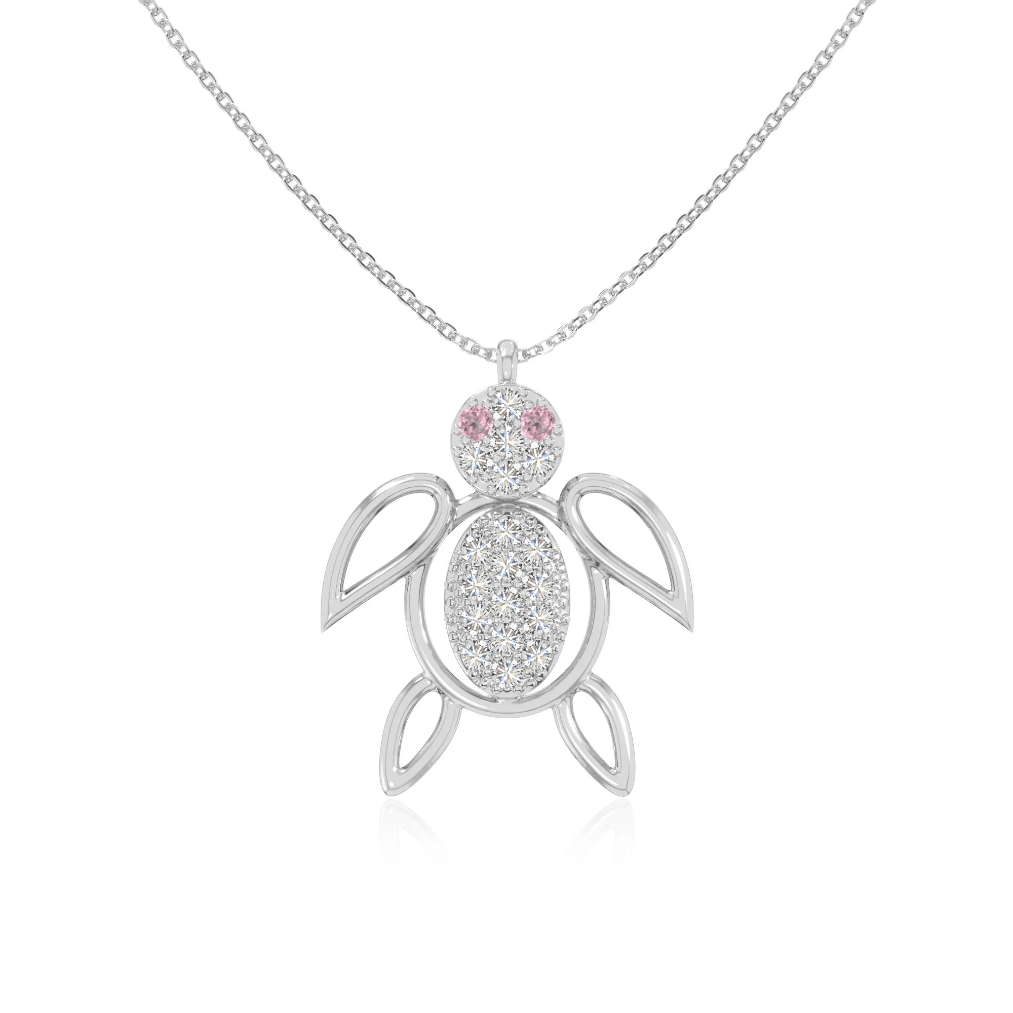 natural pink-tourmaline turtle necklaces in sterling silver 