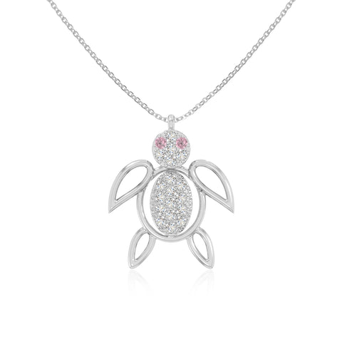 natural pink-tourmaline turtle necklaces in sterling silver 