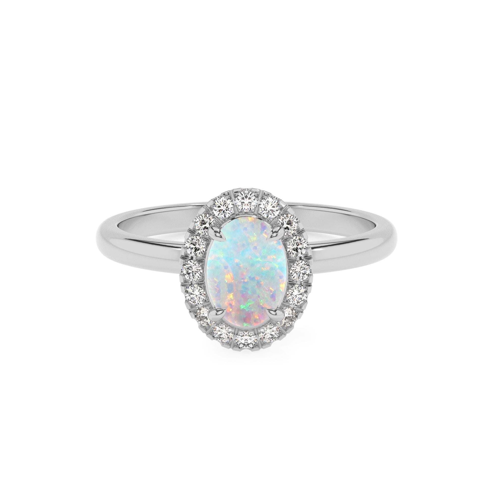 lab grown opal oval halo solitaire engagement ring