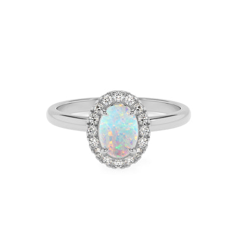 lab grown opal oval halo solitaire engagement ring