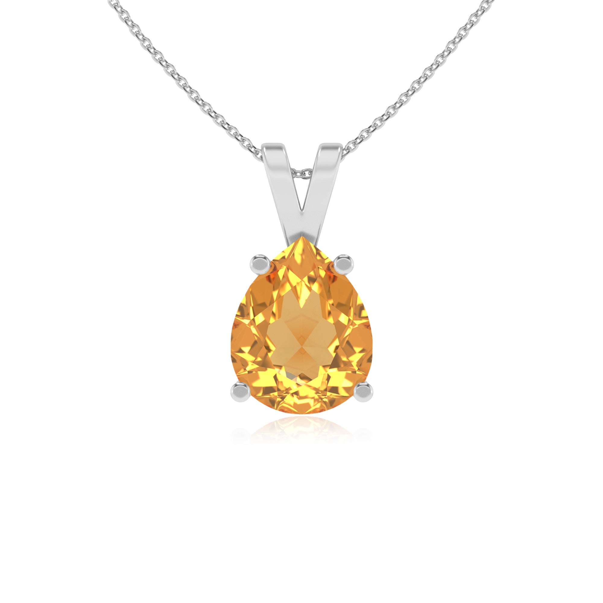 lab grown citrine pear shape solitaire v-bale pendant necklace