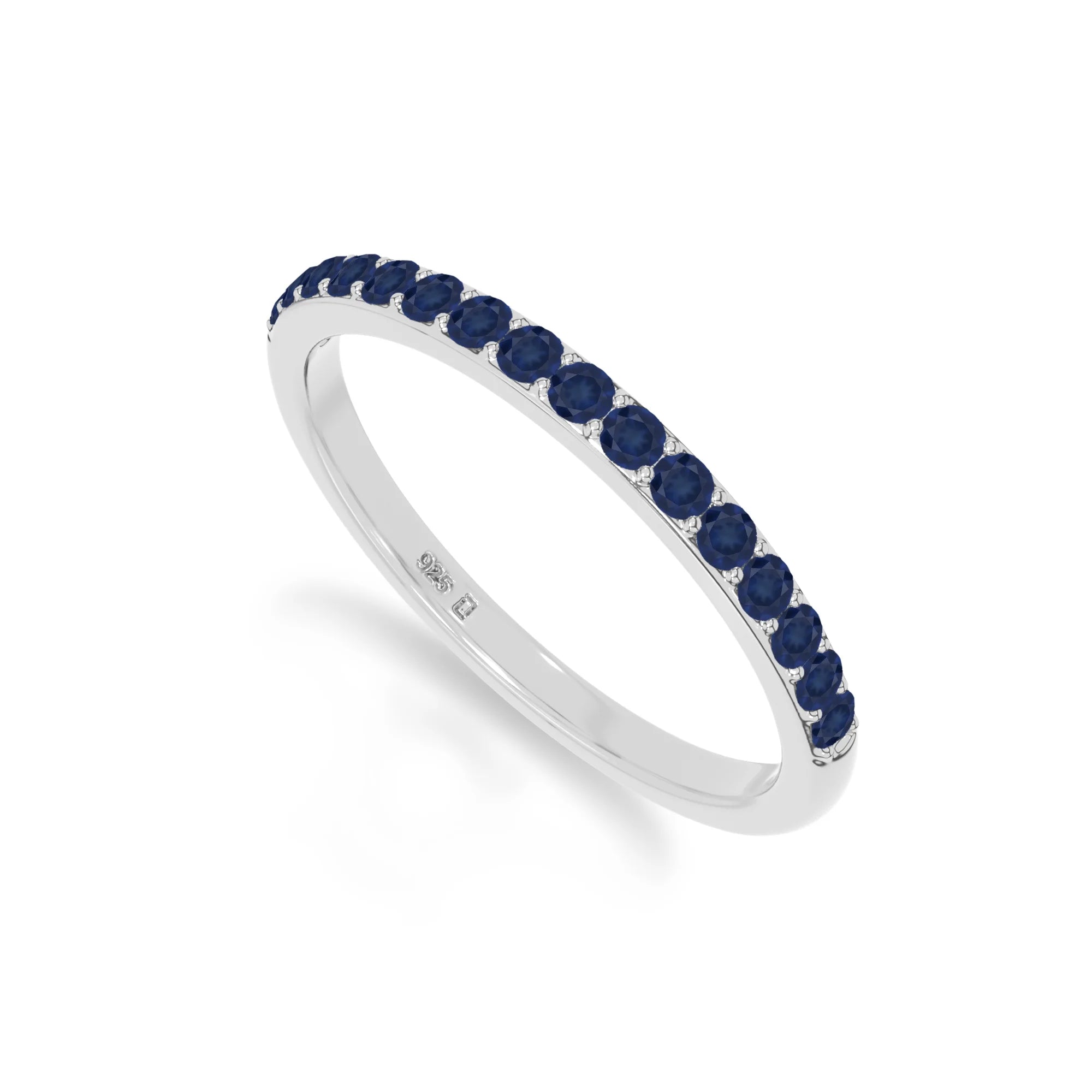 natural blue sapphire half eternity band rings in sterling silver 