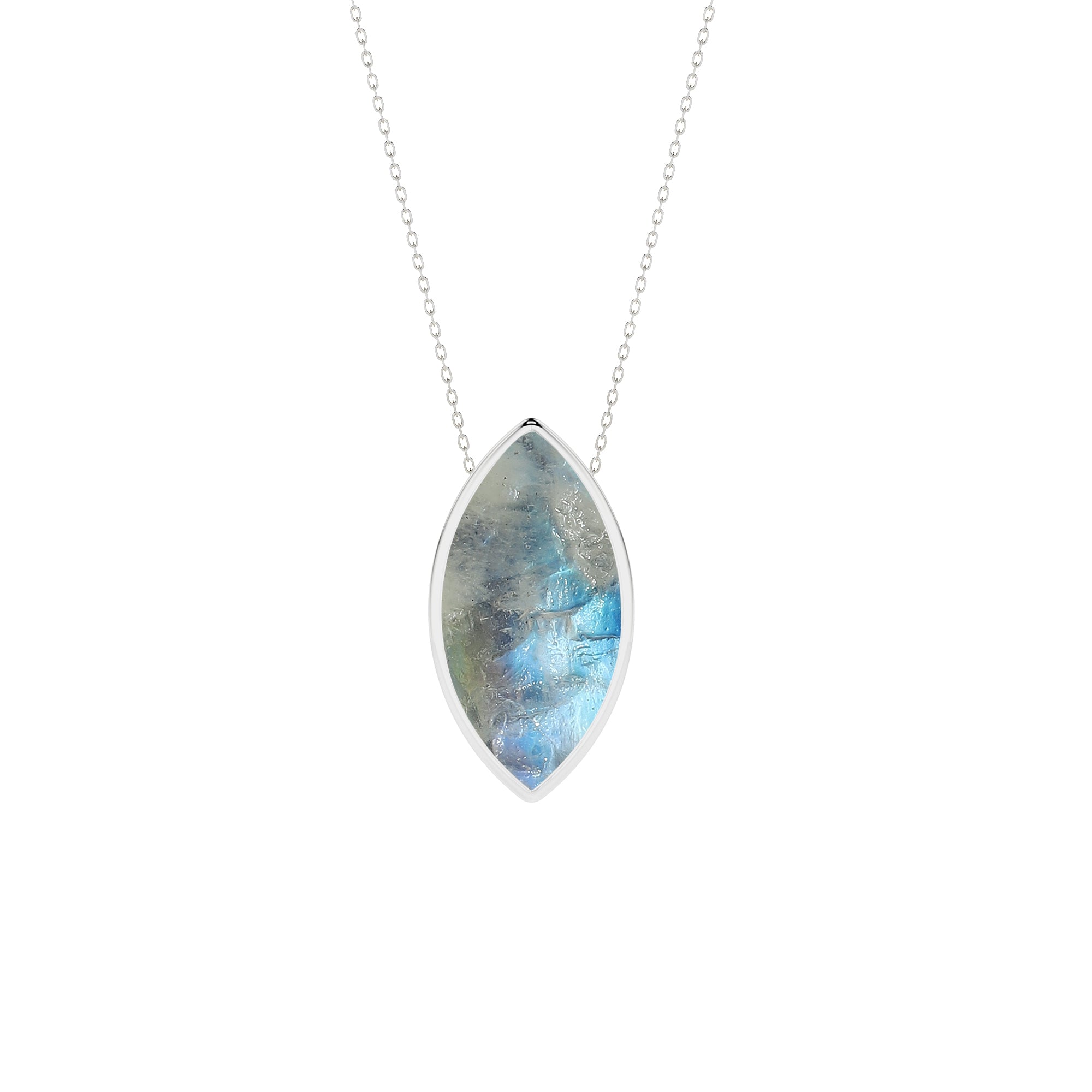 natural rainbow-moonstone marquise shape pendant necklace