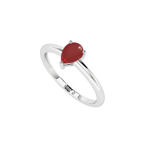 red garnet pear cab stackable prong-set ring