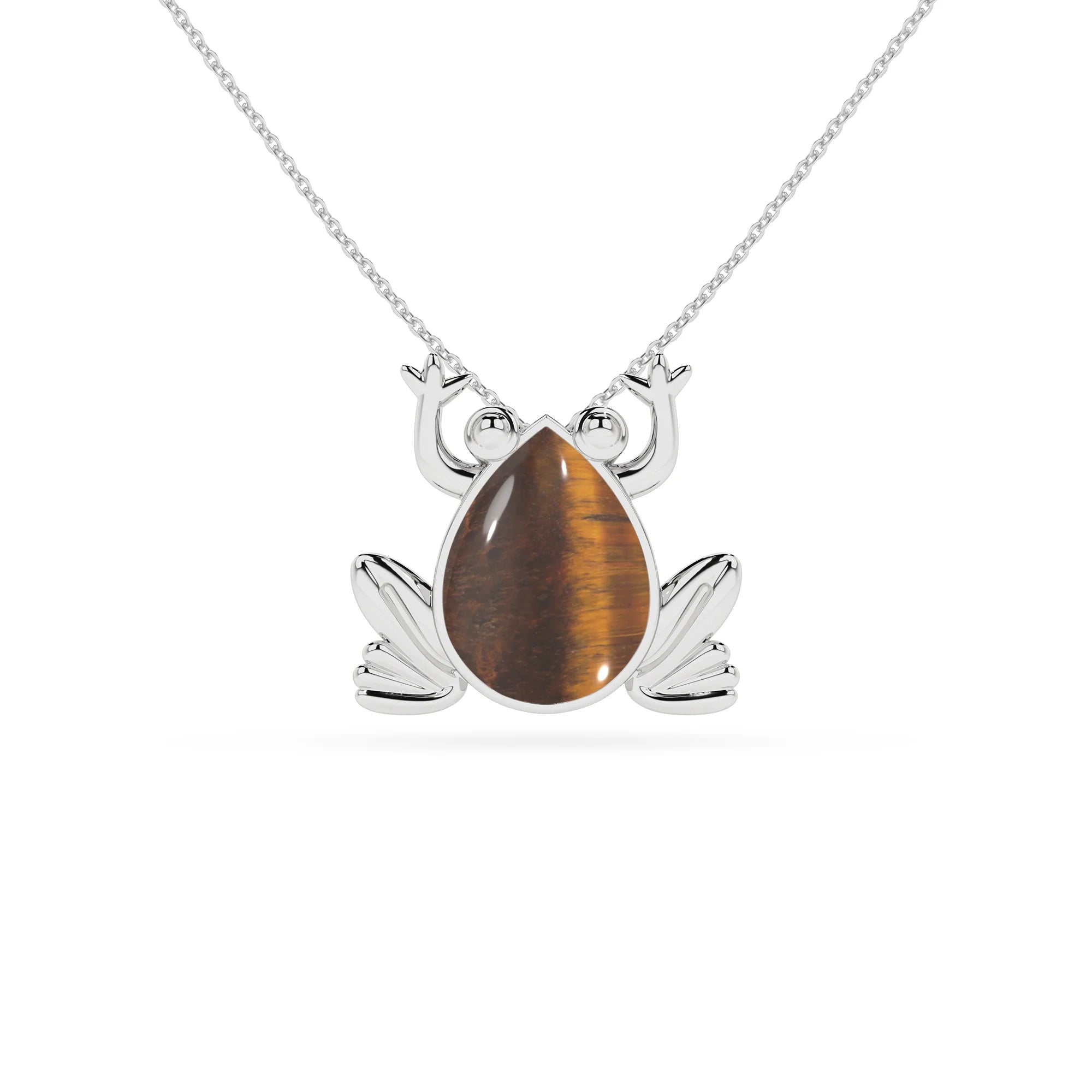 natural tiger-eye frog shape pendant necklace