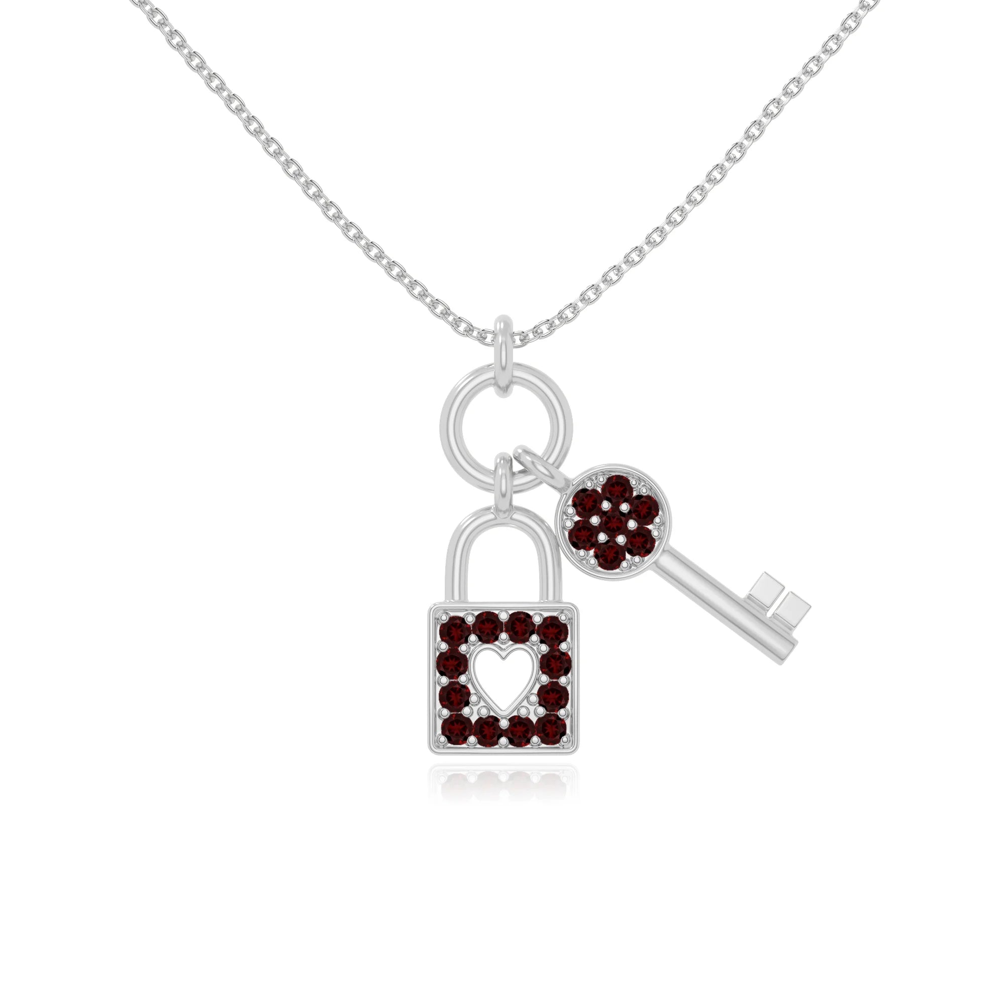 natural garnet lock & key necklaces in sterling silver 