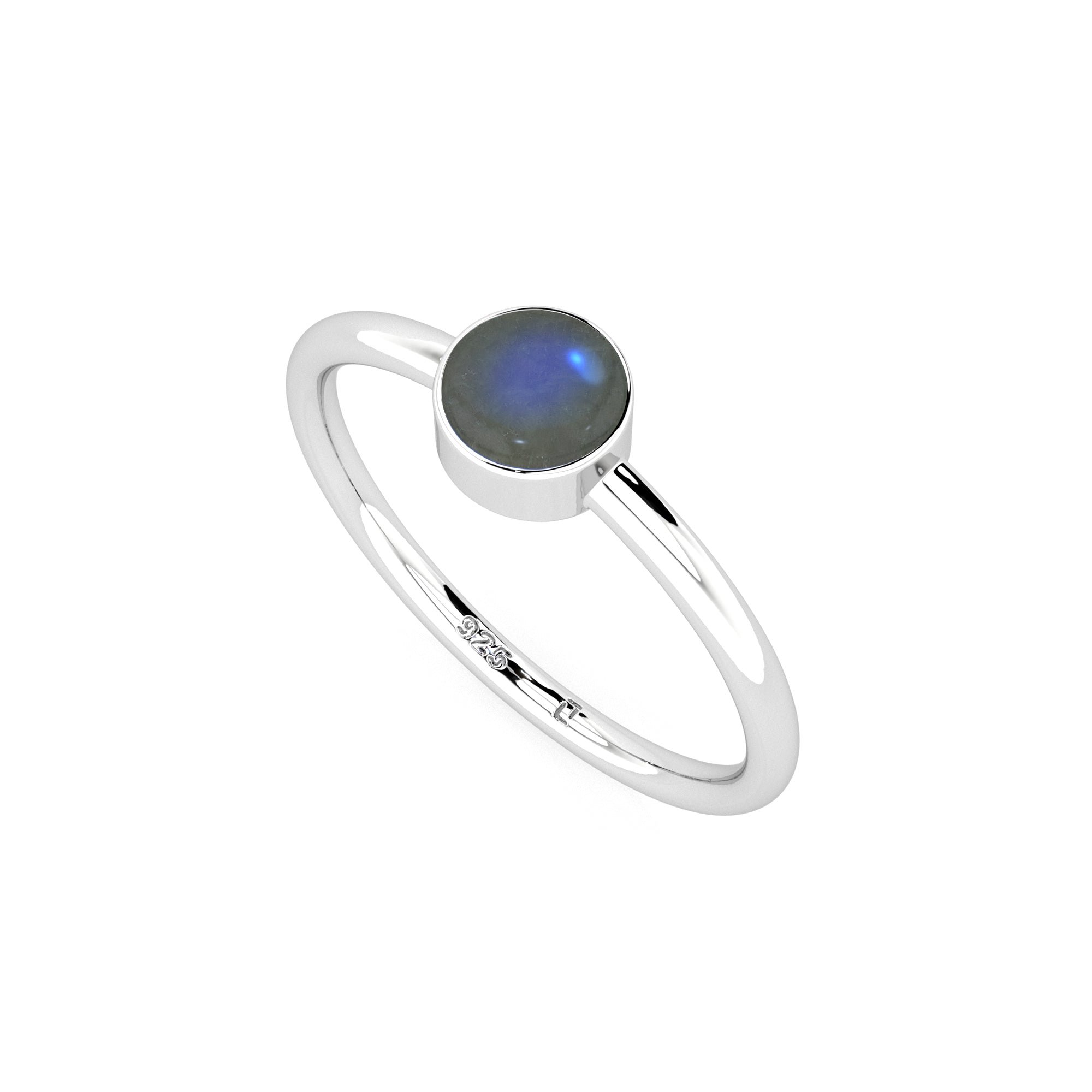 labradorite round cab stackable bezel-set ring