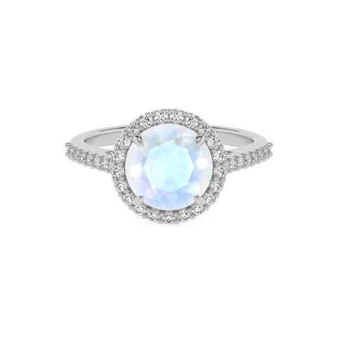 natural rainbow-moonstone round half eterity halo solitaire engagement ring