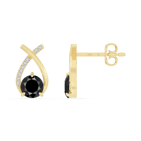 natural black-onyx fishtail stud earrings in yellow gold vermeil 