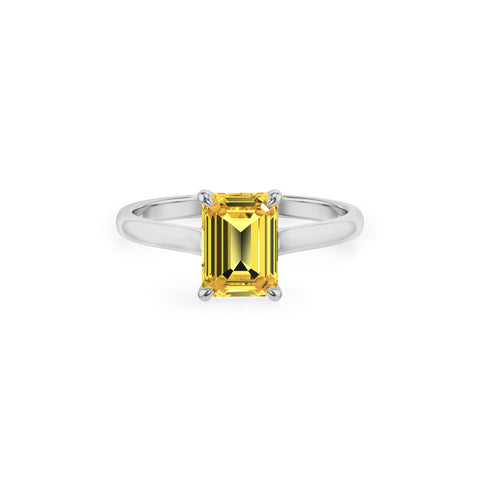 lab grown yellow sapphire emerald solitaire engagement ring