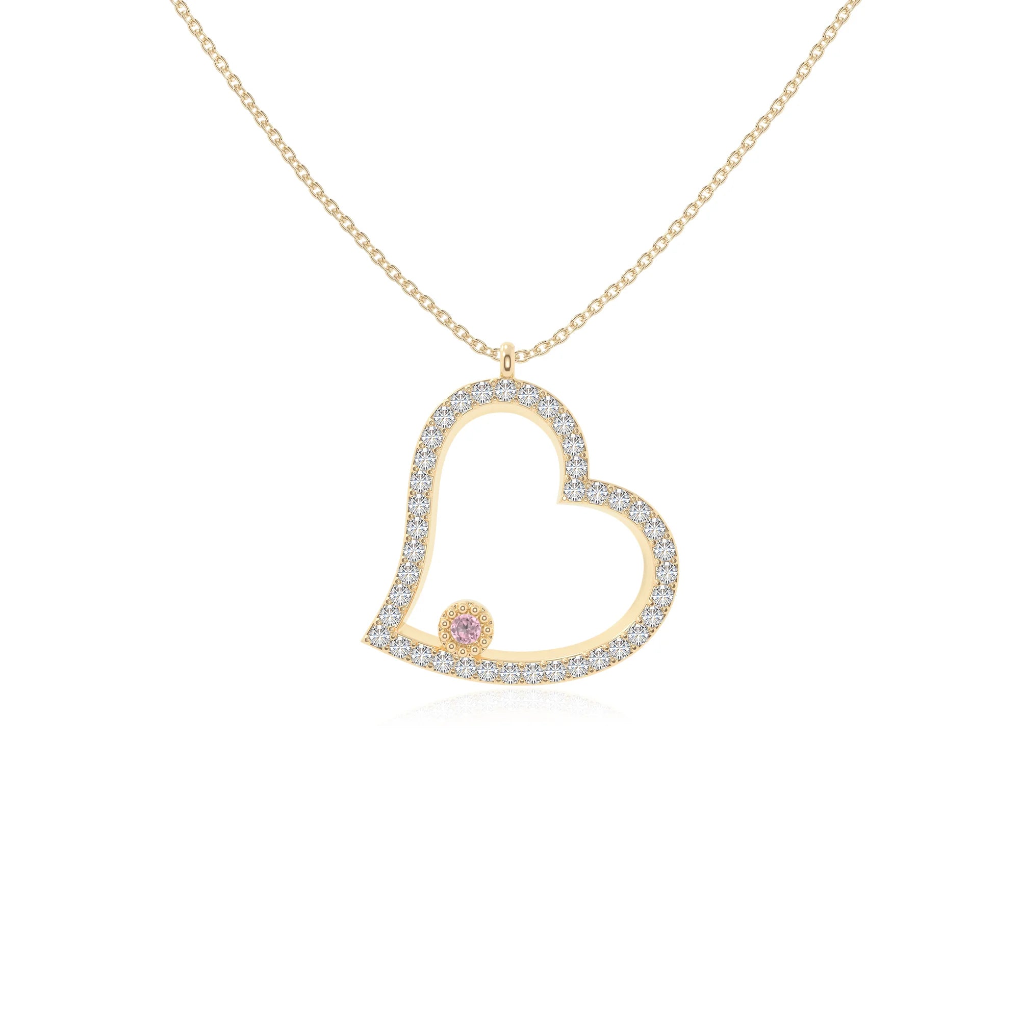 natural pink-tourmaline heart necklaces in yellow gold vermeil 