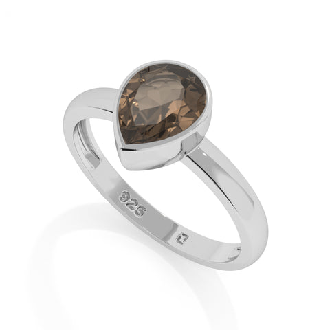 smoky quartz pear cut stackable bezel-set ring