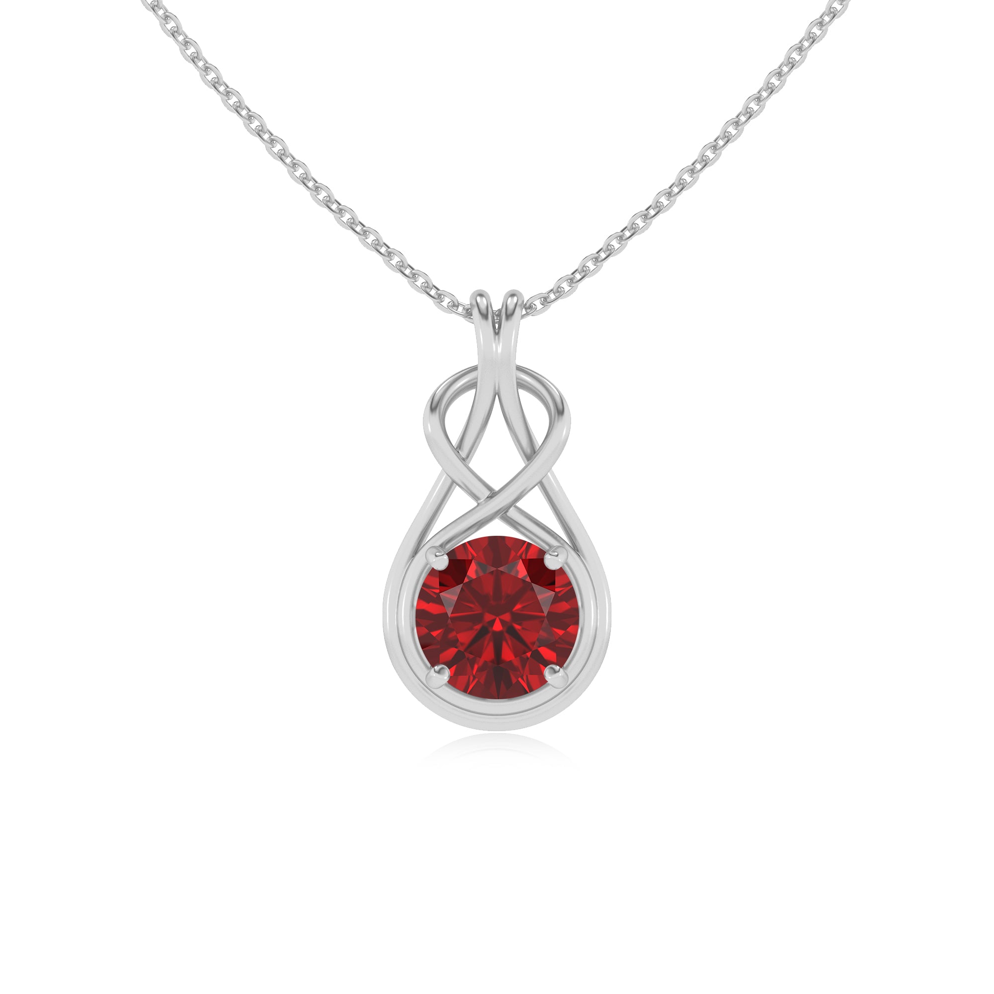 lab grown ruby round shape solitaire infinity knot pendant necklace