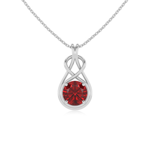 lab grown ruby round shape solitaire infinity knot pendant necklace