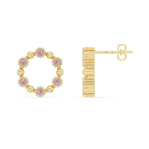 natural pink-tourmaline circle-of-life stud earrings in yellow gold vermeil 
