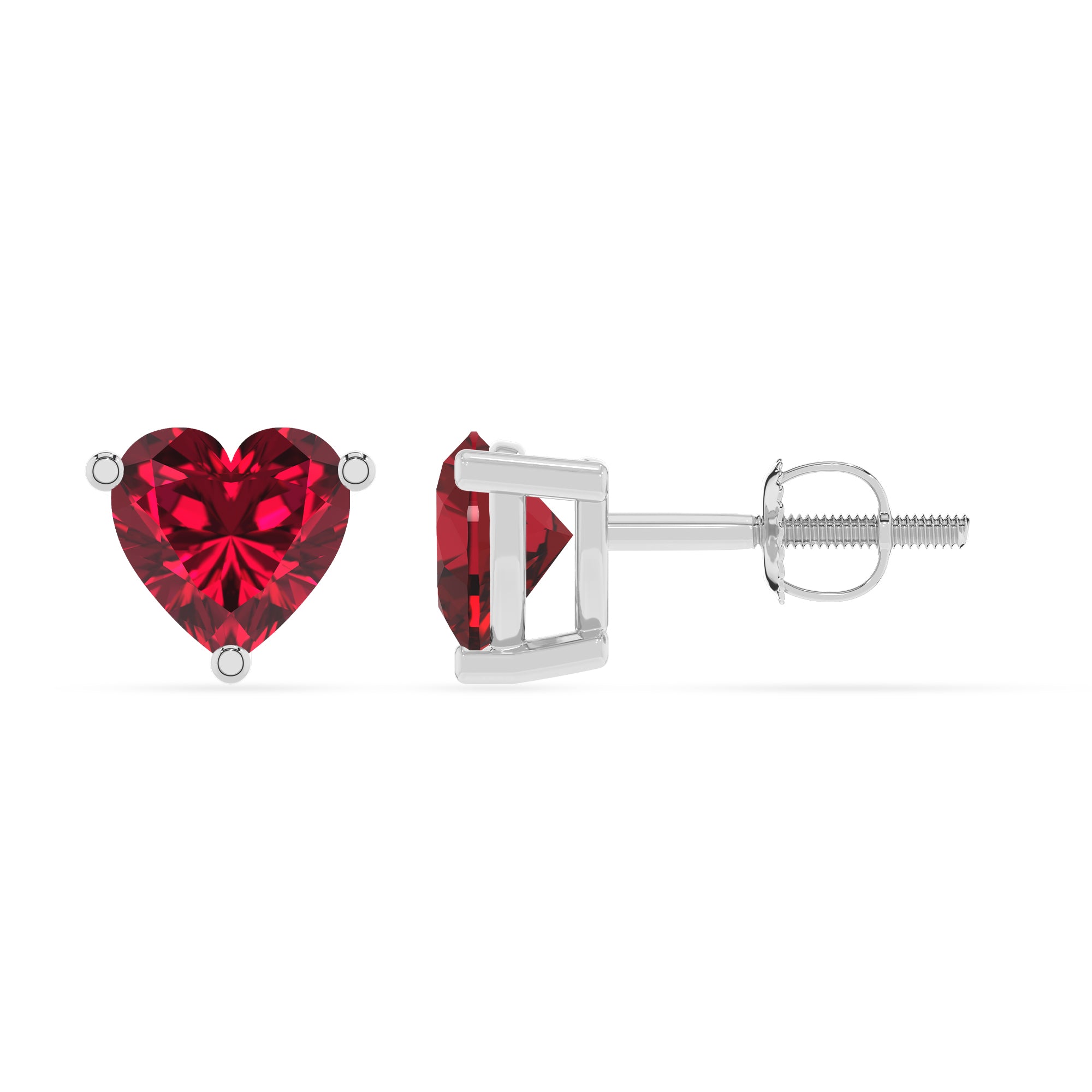 lab grown ruby heart stud earrings 