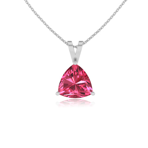 natural pink-tourmaline trillion shape solitaire v-bale pendant necklace