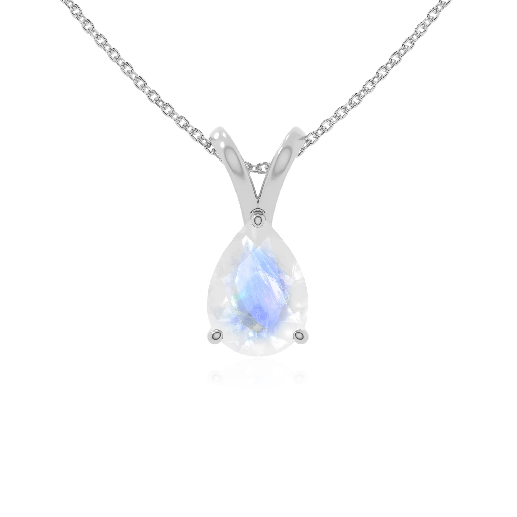 rainbow moonstone v-bale solitaire necklaces in sterling silver 