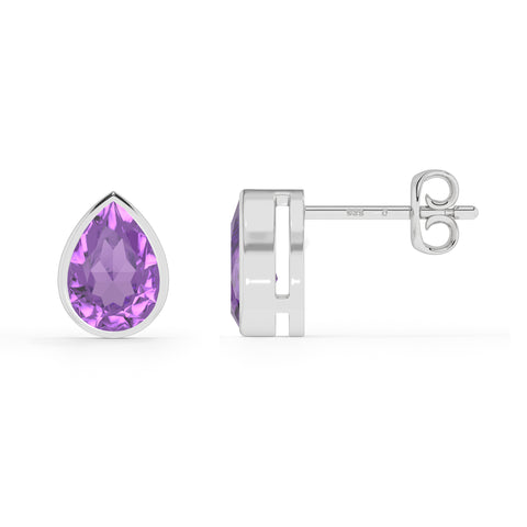 natural amethyst pear shape stud earrings