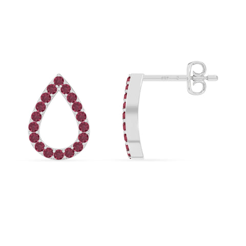 natural ruby teardrop stud earrings in sterling silver 