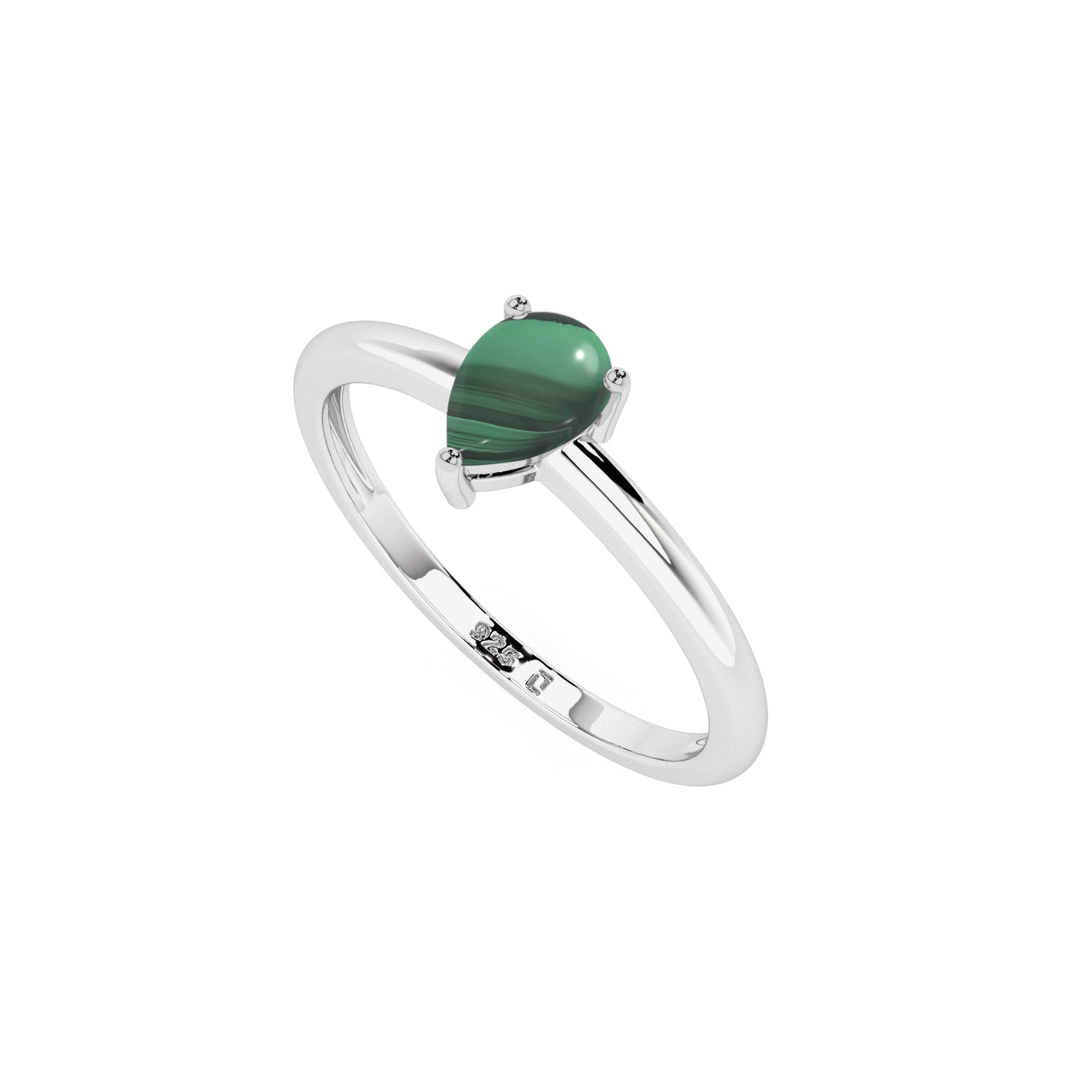 malachite pear cab stackable prong-set ring