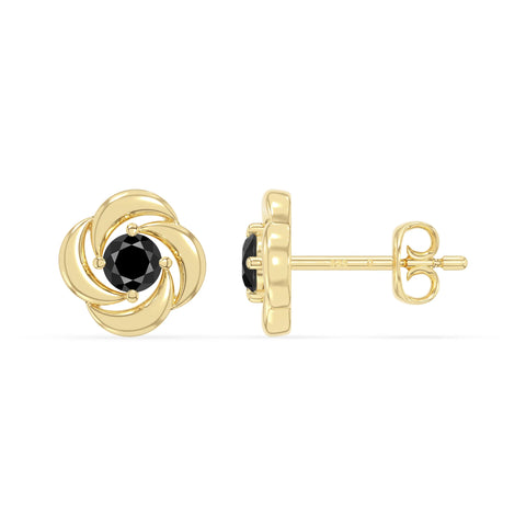 natural black-onyx flower stud earrings in yellow gold vermeil 