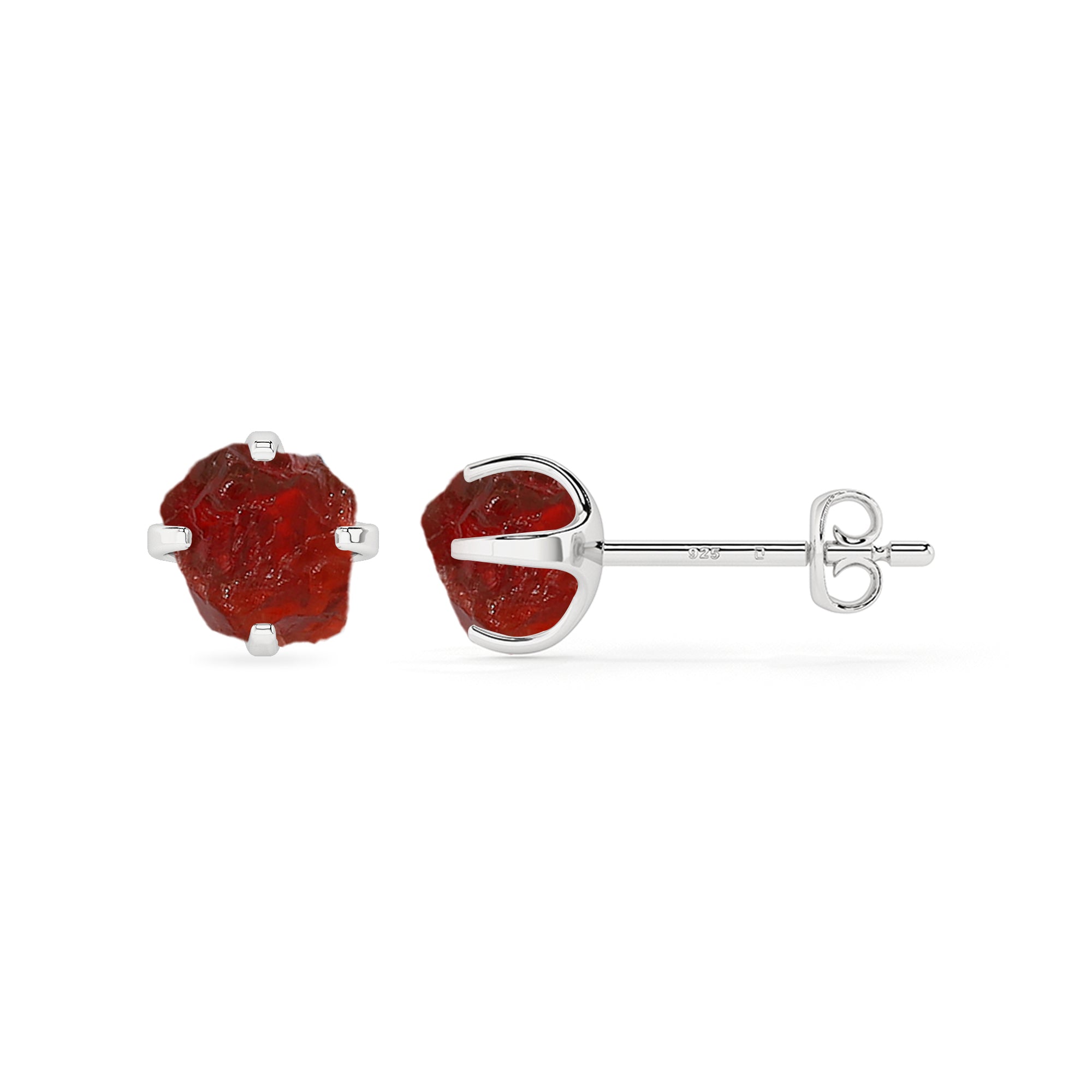 natural red garnet rough shape stud earrings