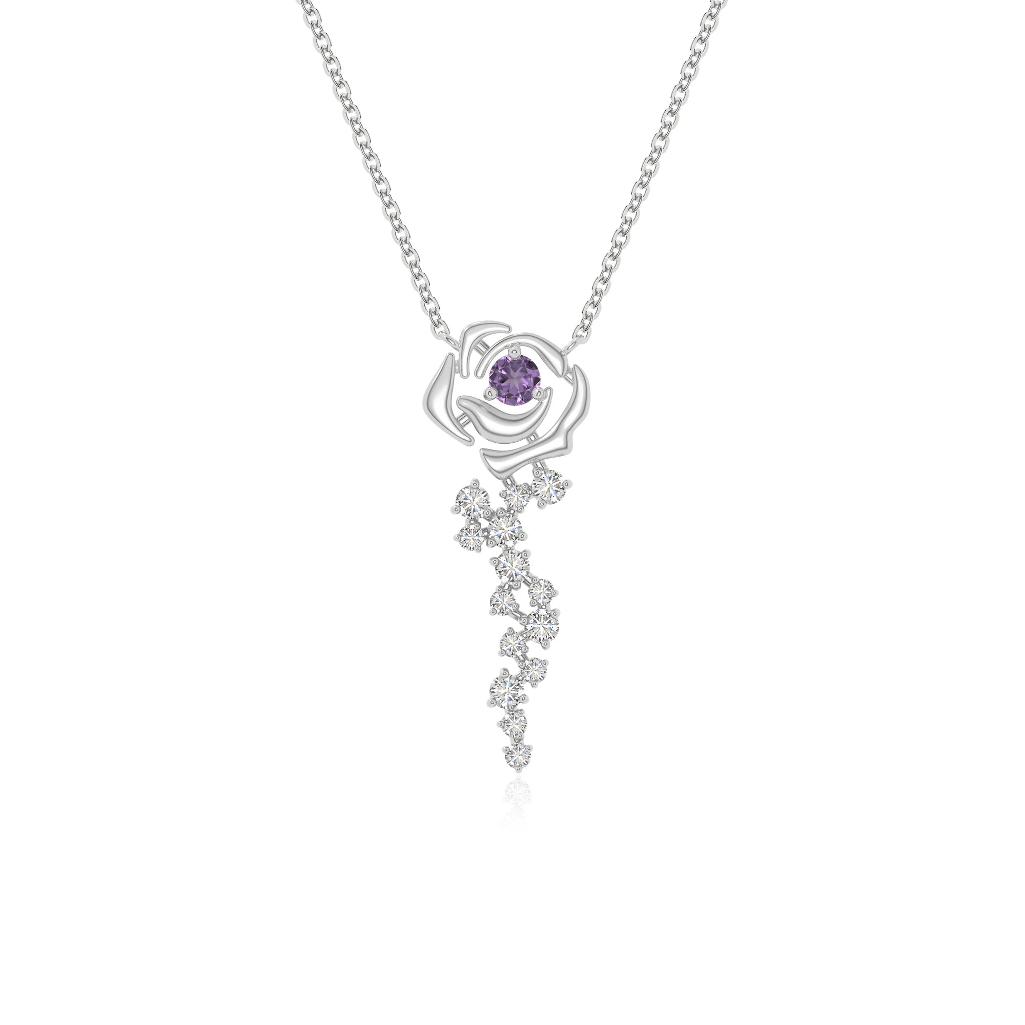 natural amethyst rose flower necklaces in sterling silver 