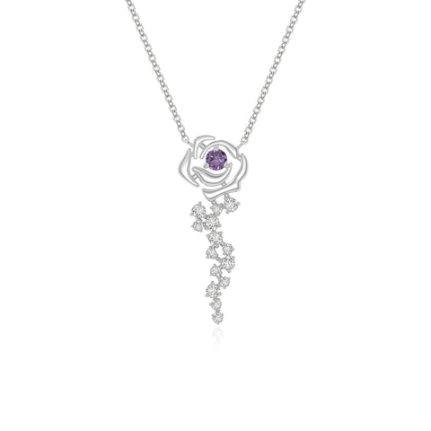 natural amethyst rose flower necklaces in sterling silver 
