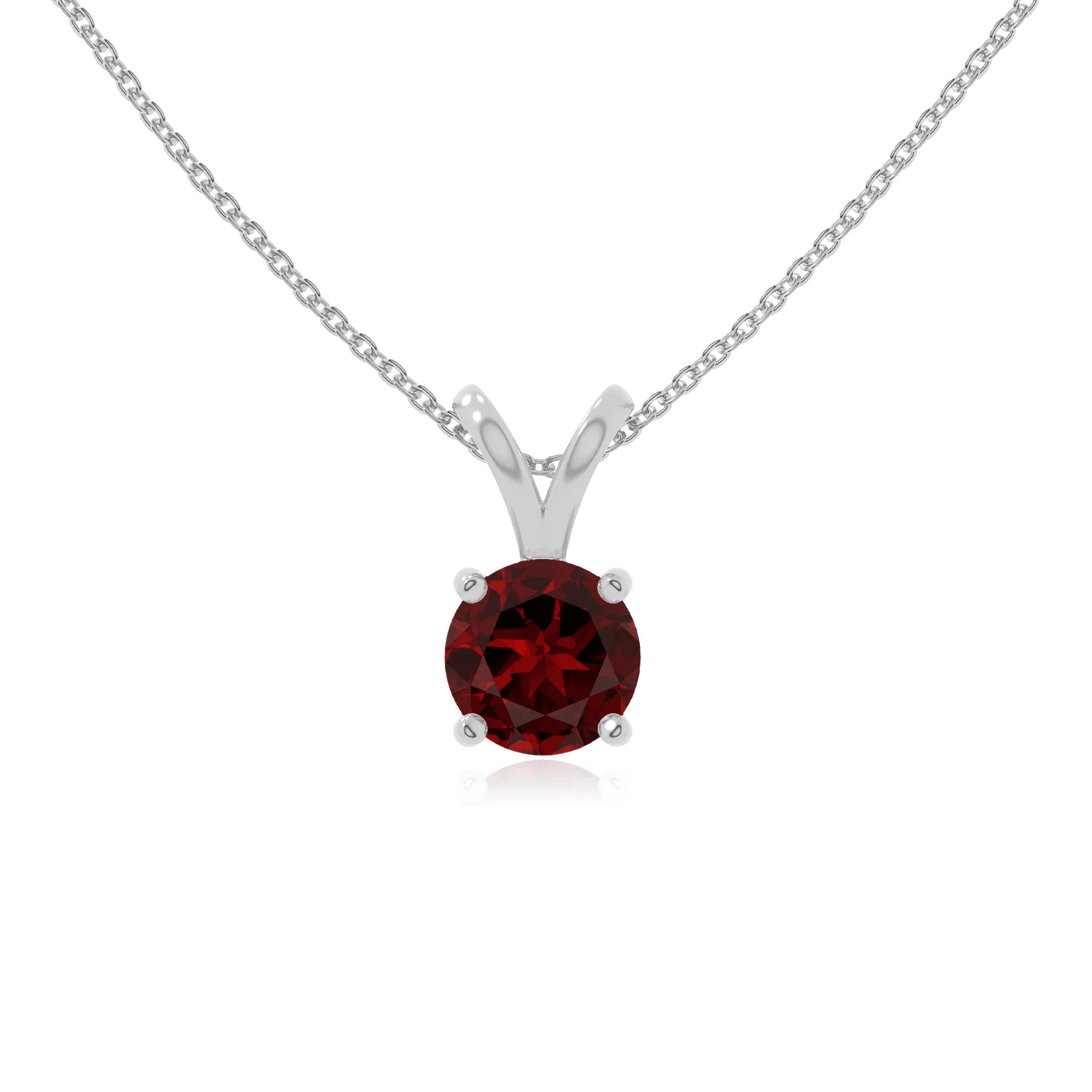 natural garnet v-bale solitaire necklaces in sterling silver 