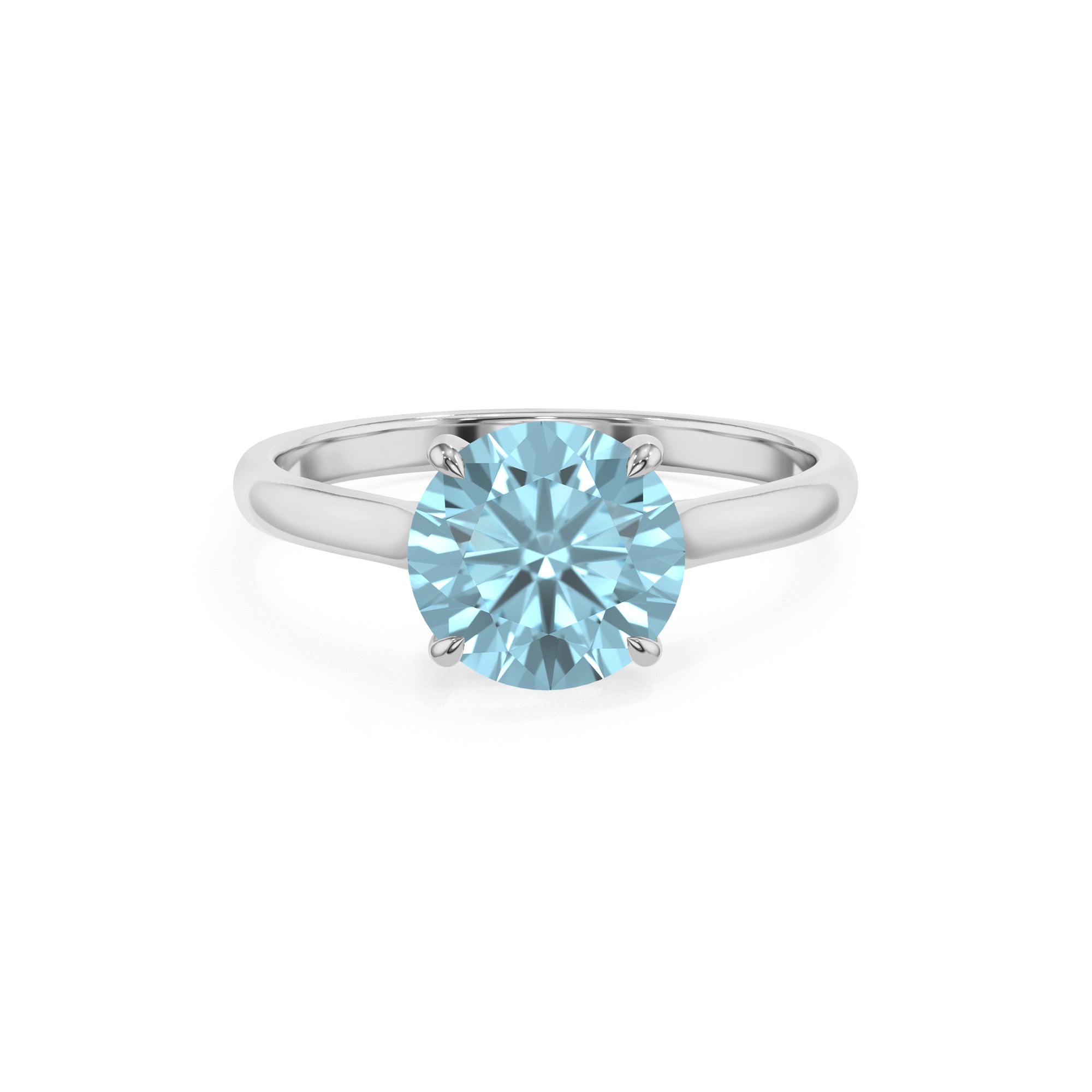 lab grown aquamarine round solitaire engagement ring