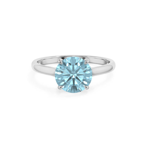 lab grown aquamarine round solitaire engagement ring