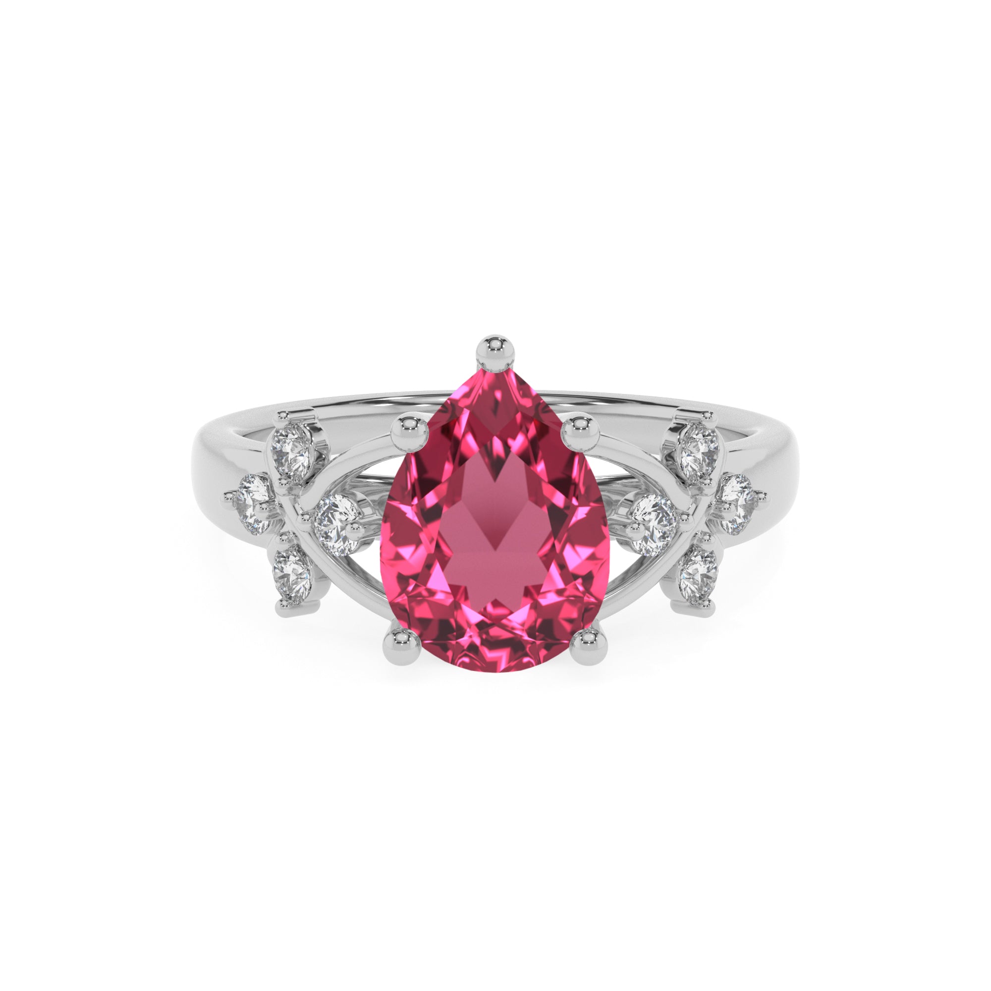 lab-grown pink-tourmaline pear criss cross solitaire engagement ring