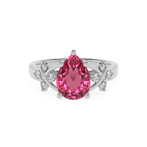 lab-grown pink-tourmaline pear criss cross solitaire engagement ring