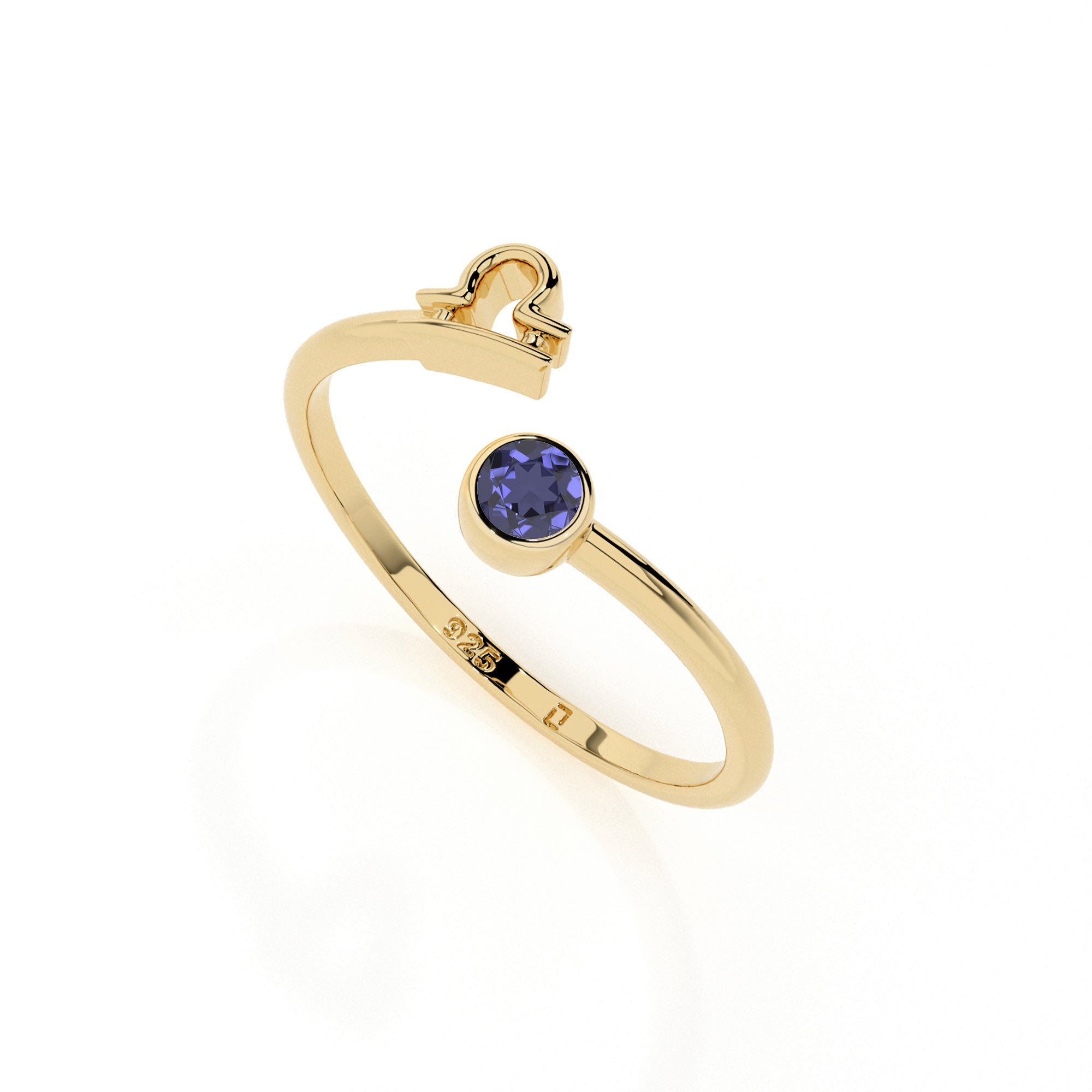 libra zodiac ring with natural iolite gold vermeil