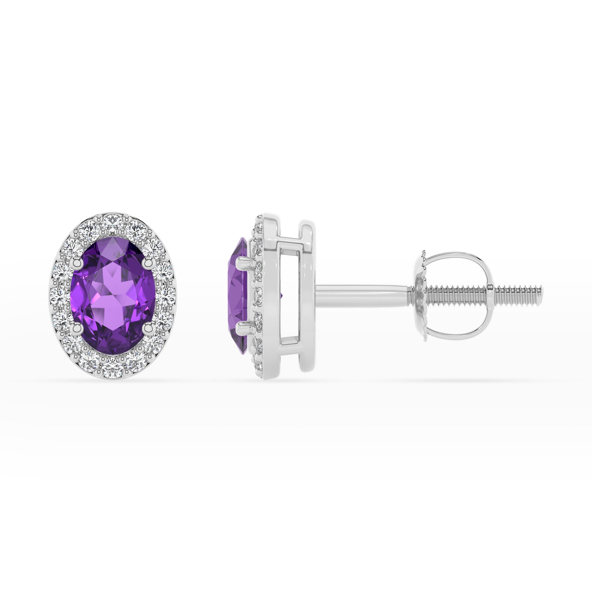 lab grown amethyst oval stud earrings with moissanite 