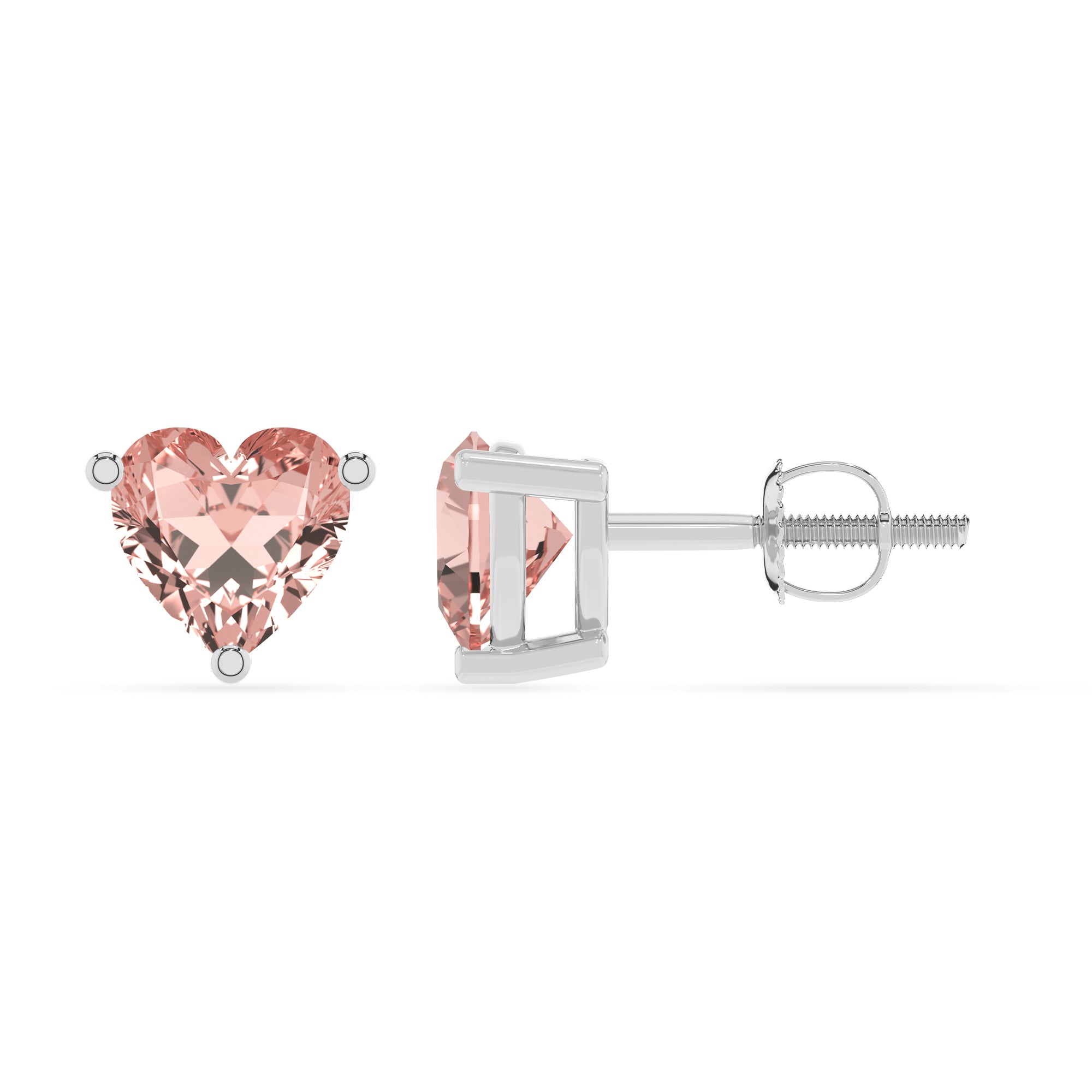 lab grown morganite heart stud earrings 