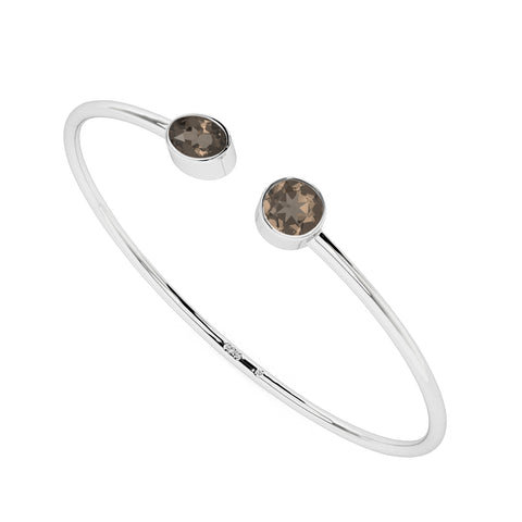 natural smoky-quartz round-oval shape 2-stone twister bracelet