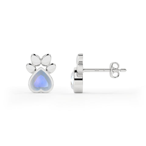 natural rainbow moonstone heart shape stud earrings