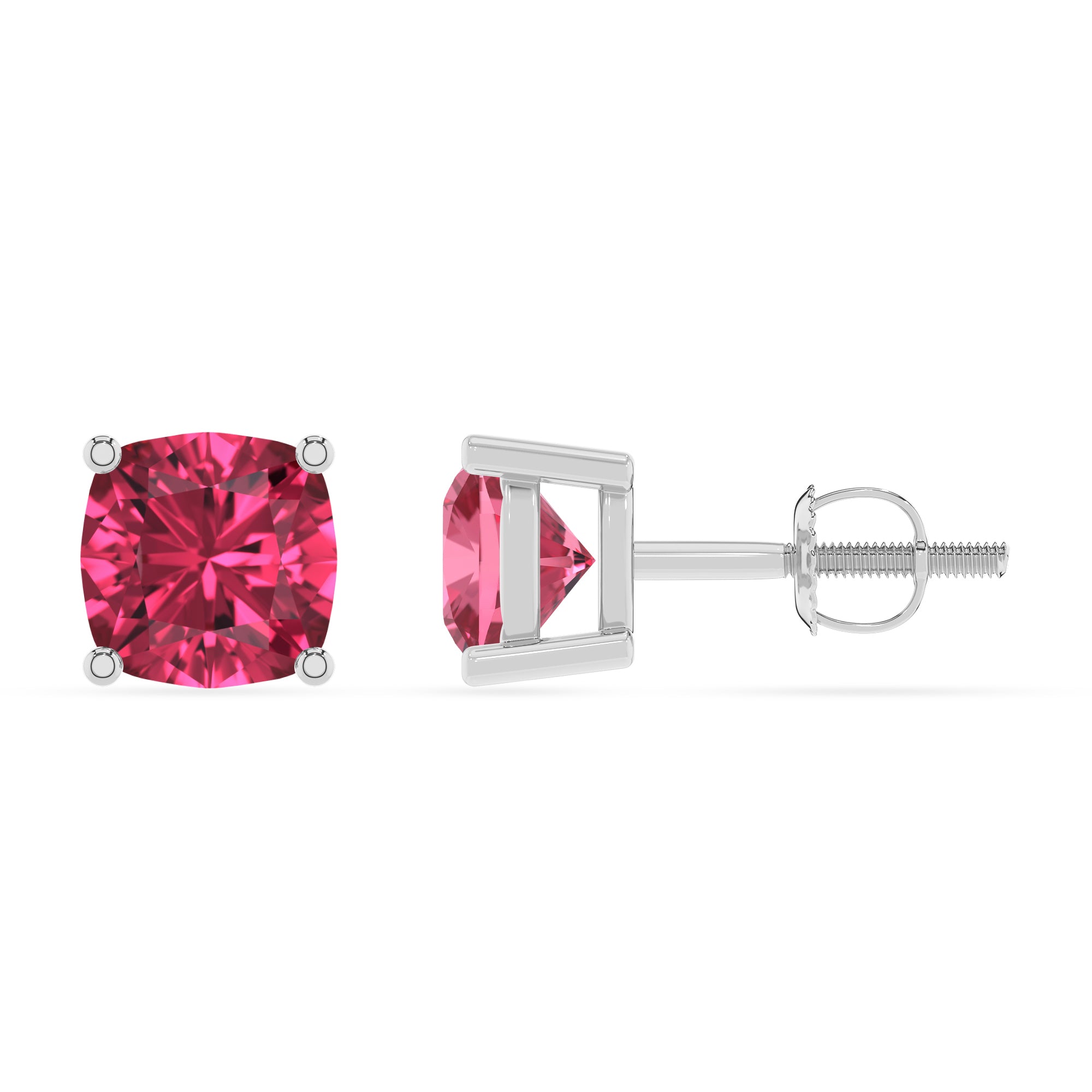 natural pink tourmaline cushion stud earrings 