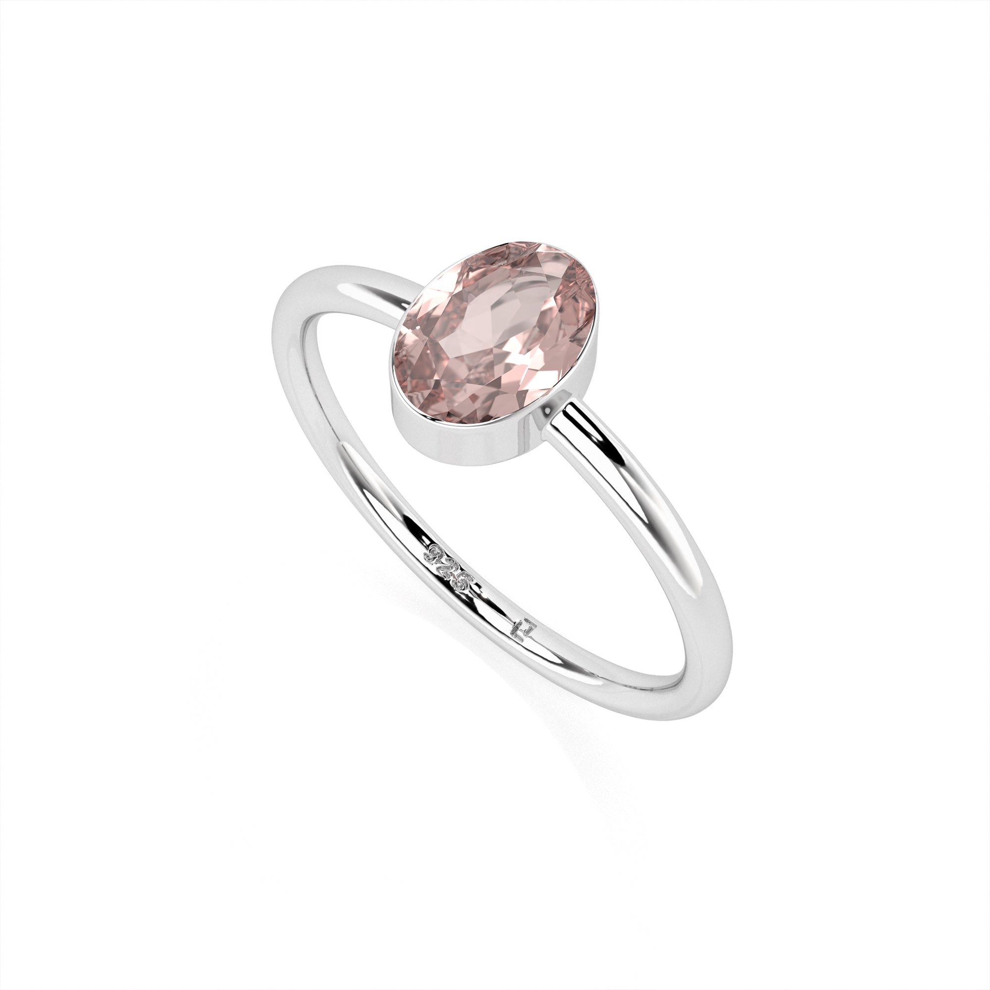 rose quartz oval cut stackable bezel-set ring