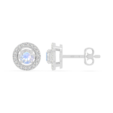 natural rainbow-moonstone halo stud earrings in sterling silver 
